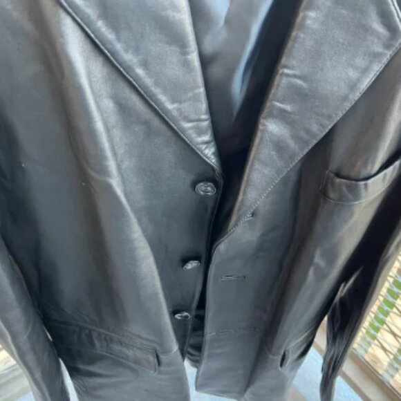 Morton & Rossi Three Button Pocket Coat Black Leather Jacket XXL - Picture 8 of 11